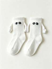 8-16 Years Boys And Girls Fun Magnetic Hands Together Middle Tube Socks, Parent-child Style Ha-ha Socks - White - View 3