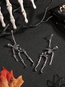 1 Pair Vintage Gothic Halloween Skull Earrings, Punk Style - Skull C - View 9