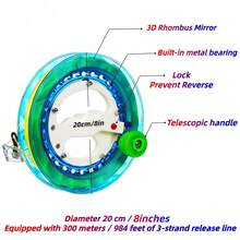 Heavy Duty Fishing Reel | Flying Line Reel | Includes 984ft Line And Connector | Suitable For Saltwater Fishing | Boat Fishing | Features Telescopic Handle And Spring Locking Mechanism | ABS Anti-Aging Material - Spool - View 3