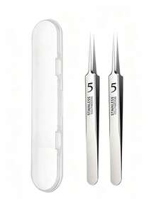 2pcs Professional Precision Blackhead Tweezers, Ultra-Fine Tip, High-Hardness Rust-Proof Stainless Steel Material, Comfortable Strong Grip, Suitable For Facial Hair, Beard Grooming And Home Skincare - Multicolor - View 8