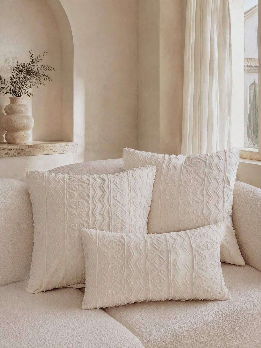 1pc Plush Bohemian Striped Geometric Decorative Throw Pillow Cover (Pillow Insert Not Included), Modern Home Decor Cushion Cover For Sofa, Living Room, Bedding, Couch Pillows, Suitable For Daily Use, Luxury Minimalist Design For Living Room, Bedroom, Small Car - Khaki - View 1