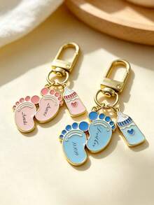 1 Custom Birthday Commemorative Keychain, Baby Footprint Heart Keychain, Engraved With Custom Name And Date, Birthday Or Baby Baptism Party Gift - Multicolor - View 5