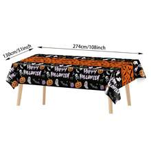 1/3pcs Black & Orange Pumpkin Bat Disposable Plastic Tablecloth Halloween Tablecloth Suitable For Halloween Theme Party Decoration Birthday Party 137x274cm - Multicolor - View 6