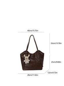 Metal Buckle Detail Decor Large Capacity Storage Zipper Closure Relaxed Minimalist Style Shoulder Tote Bag Daily Commute School Travel Vibe Shoulder Big Bag - Brown - View 2