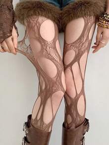 Women Y2K Gothic Hollow Cutout Lace Tights, Irregular Ripped Mesh Pantyhose, Multi‑Color Fishnet Stockings For Party Cosplay Daily Wear - Multicolor - View 12