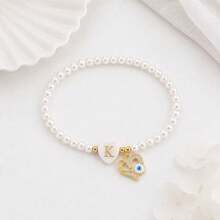 1pc New Classic Heart Eye Initial Pendant Beaded Bracelet For Women - White - View 3