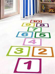 10 Pcs/Set Bright Plaid Digital Floor Decor Stickers - Waterproof, Self-Adhesive, Removable, Easy To Clean - Perfect For Inflatable Castles And Home Decor - Multicolor - View 7