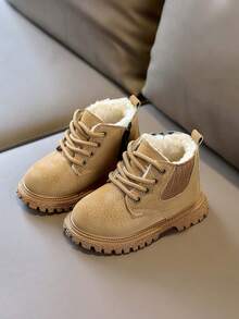 Girls' Boots Winter Thermal Lined Thick Ankle Boots Side Zipper Soft Sole Anti-Slip Pink Warm Boots For Toddlers - Khaki - View 2