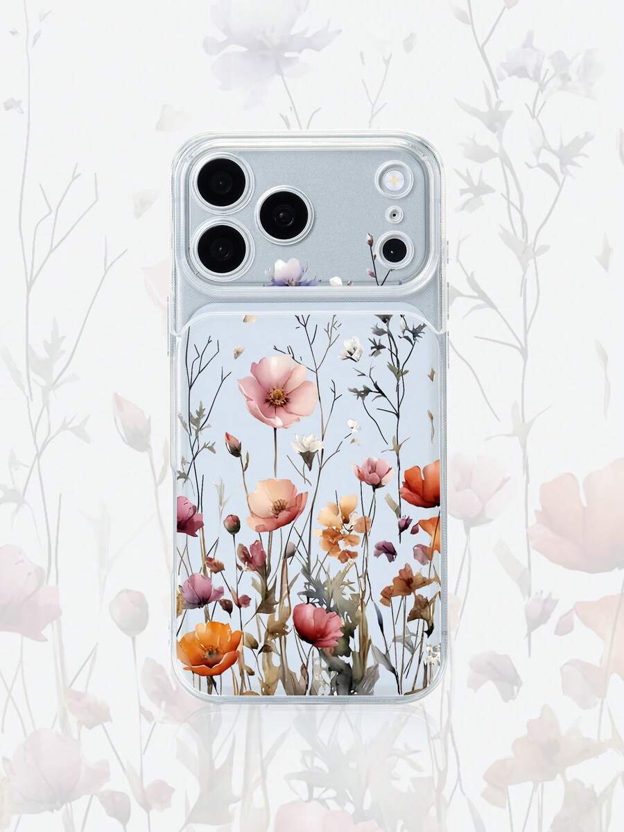 1pc Transparent Beautiful Floral Pattern Full Lens Protection Anti-Fall Anti-Collision Personalized Phone Case Compatible With Iphone 16 Pro Max 17/16/15/14/13/12/11 Air - Multicolor - View 1