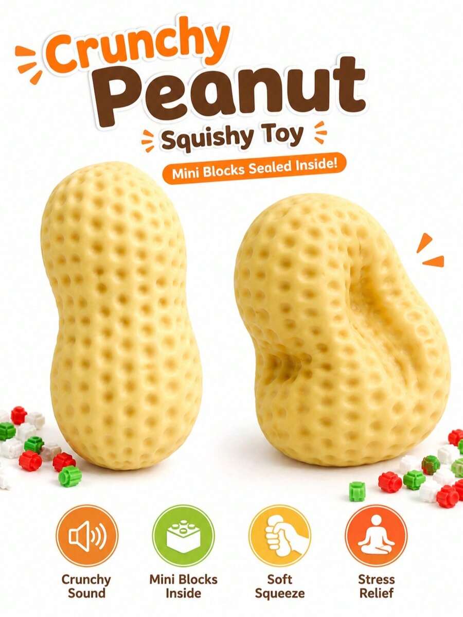 1pc New Peanut Building Block Squishy, Sand-Like Sound Super Stress Relief Toy, ASMR, Crunchy Sound, Handmade, Sound-Controlled Stress Relief Venting Toy, Can Relieve Anxiety, Fingertip Toy, Hand Pressure Relief, Birthday-Party-Christmas-Valentine's Day-Children's Best Gift Squishy>Back To School Squishy Need Doh Squishy's Crunchy Squishy's Crunchy Squishy Party Favors For Kids - Multicolor - View 1