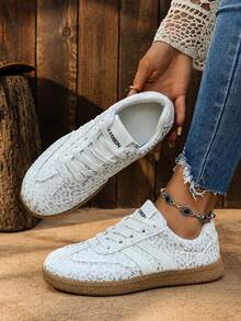Women's Low-Top Sneakers, Lace-Up, Flat Design - Silver - View 4
