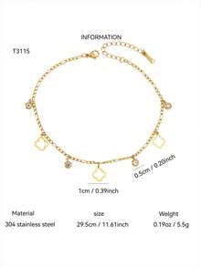 TONSI 1pc Summer Vacation Style Fashion Minimalist 18K Gold Plated Stainless Steel Hollow Clover Round Diamond Thin Chain Anklet, Low Allergy Waterproof Versatile Foot Chain, Suitable For Women's Daily Beach Seaside Travel Summer Gift Jewelry - Gold - View 7