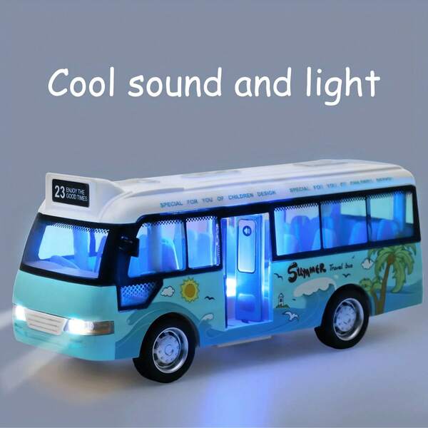 Cartoon Pattern Bus Toy, Mini Realistic City Tour Bus Model Car, Cute Colorful Toy Car, Desktop Decoration, Birthday Holiday Gift For Boys And Girls Children