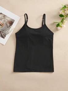 3pcs/Pack Multi-Color Solid Underwear Tank Tops, Fixed Cup With Adjustable Straps, Soft Suit-Like Fabric Layering Camisole - Black - View 6