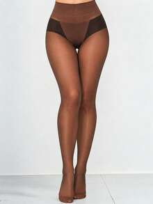 1/4 Pairs Plus Size Sheer Tights, High Waist Semi‑Sheer Pantyhose, Invisible Toe Stretch Hosiery, Black & Coffee Color Pack For Women - Multicolor - View 14