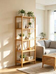 Five‑Tier Bamboo Storage Shelf With Hollow Breathable Shelves, Stable And Durable. Its Vertical Design Saves Space, Suitable For Bathrooms And Living Rooms. Multi‑Layer Partitioned Storage For Various Sundries. - Multicolor - View 2