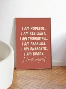1pc Wall Art, Quotes Poster, I Am Hopeful Resilient Thoughtful Fearless Energetic Ready I Trust Myself, Boys Girls Wall Art For Boys Bedroom, Suitable For Living Room, Bedroom Decoration, Housewarming Gift, Frameless, Halloween Christmas Decor - Text a - View 8