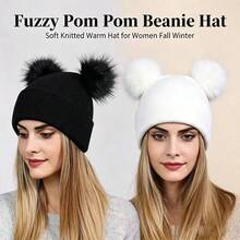 Topi Rajut Pom Pom Mewah Terbaru Musim Gugur/Dingin, Topi Beanie Wol Hangat & Tahan Dingin yang Modis dan Serbaguna, Unisex Cocok untuk Semua Usia - Topi wol pom-pom - View 2