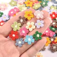 50 1.5cm Multi-Color Five-Petal Flower Lace Fabric Patches (Non-Adhesive) DIY Handicraft Material Clothing Hat Decorative Accessories Random Mixed Colors - Multicolor - View 2