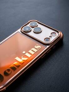Customized Name Electroplated Four-Corner Shockproof Phone Case, Compatible With IPhone 17 18 Pro Max, Laser Printed Personalized Name Protective Phone Case, Anti-Drop Anti-Scratch Full Coverage Phone Case, Customized Gift For Men And Women, Suitable For Daily Commute, Work, And Gatherings - Orange - View 6