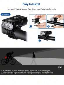2/1pc Plastic Bicycle Light Set With Dual T6 Front Light, Remote Control Tail Light, High Decibel Speaker, Turn Signal Tail Light, USB Rechargeable Powerful Flashlight, Battery Display, Mountain Bike Accessories For Night Riding - Multicolor - View 4