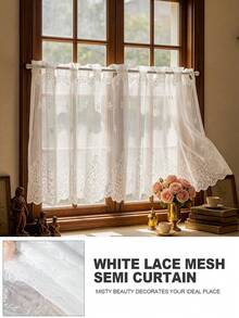 1PC European Style Lace Rod Pocket Short Curtain, White Embroidered Gauze Bay Window Small Curtain, French 3D Embroidery Half Curtain For Window, Cabinet, Partition - Multicolor - View 15