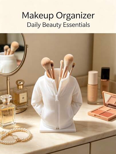 1pc White Jacket Makeup Brush Holder, Desktop Stationery Pen Holder, Bedroom Vanity Decorative Ornament