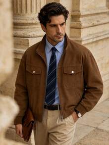 Men's Spring/Autumn Stand Collar Casual Fashion New Jacket, Suitable For Daily Commute, Vacation, Gift - Khaki - View 2