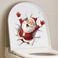 1pc Santa Claus Breaking Through Wall Toilet Sticker, Self-Adhesive PVC Matte Bathroom Decor, Removable No Residue, Cartoon Christmas Design With Dynamic Santa And Snowflake Tear Effect, For Toilet And Home Holiday Decoration To Create Festive Atmosphere - one-size - View 3