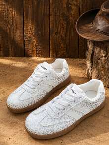 Women's Low-Top Sneakers, Lace-Up, Flat Design - Silver - View 2