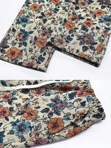 Men's Casual Straight Leg Fashion Vintage Floral Print Long Pants - Khaki - View 7