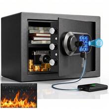 Fingerprint Small Safe Box For Home, Digital Security Safe With Biometric Lock, Keypad & Emergency Keys, Fireproof Waterproof Document Bag Included, Anti-Theft Safe For Cash, Jewelry, Passport And Valuables-25L - 25L-small - View 1