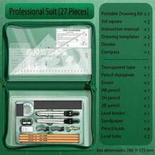 1 Set Premium Drawing Tool Kit (7/27/28/32 Pieces), Includes Stainless Steel Drawing Instrument, Precision Geometric Tools And CAD Tools, Multi-Function Combination Set. Suitable For Teaching And Architectural Sketching, Ideal Choice For Students And Engineers. Writing Tools Suitable For Students, Schools, Offices And Educational Scenarios. Back To School, New Semester, Office Supplies, School Supplies, Art Supplies, Desk Accessories. - Sets - View 15