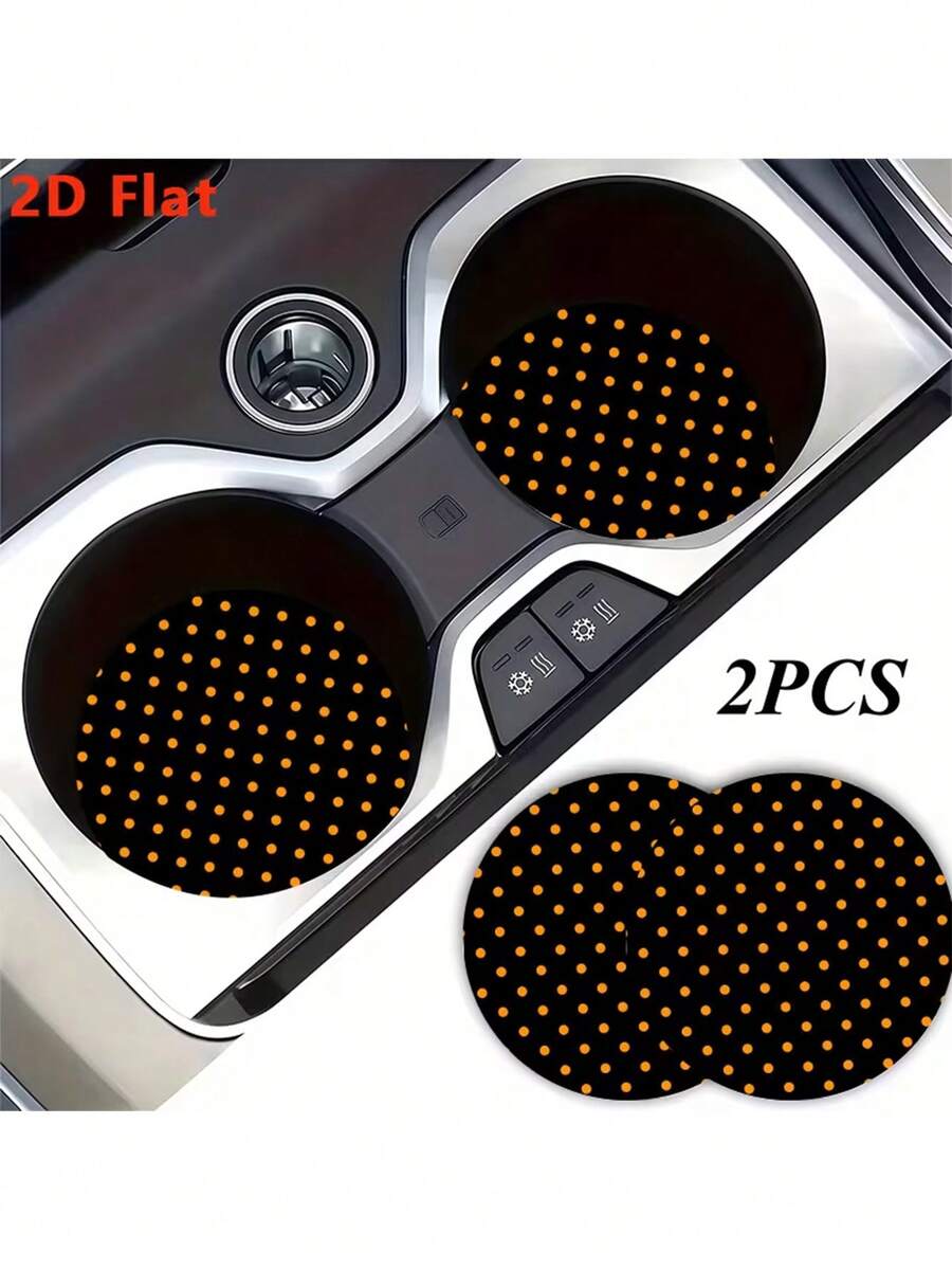 2 Pc Car Cup Holder Coasters, Flat Polka Dot Print Non-Slip Pads, Wear-Resistant Waterproof, Car Interior Decoration Accessories - A - View 1