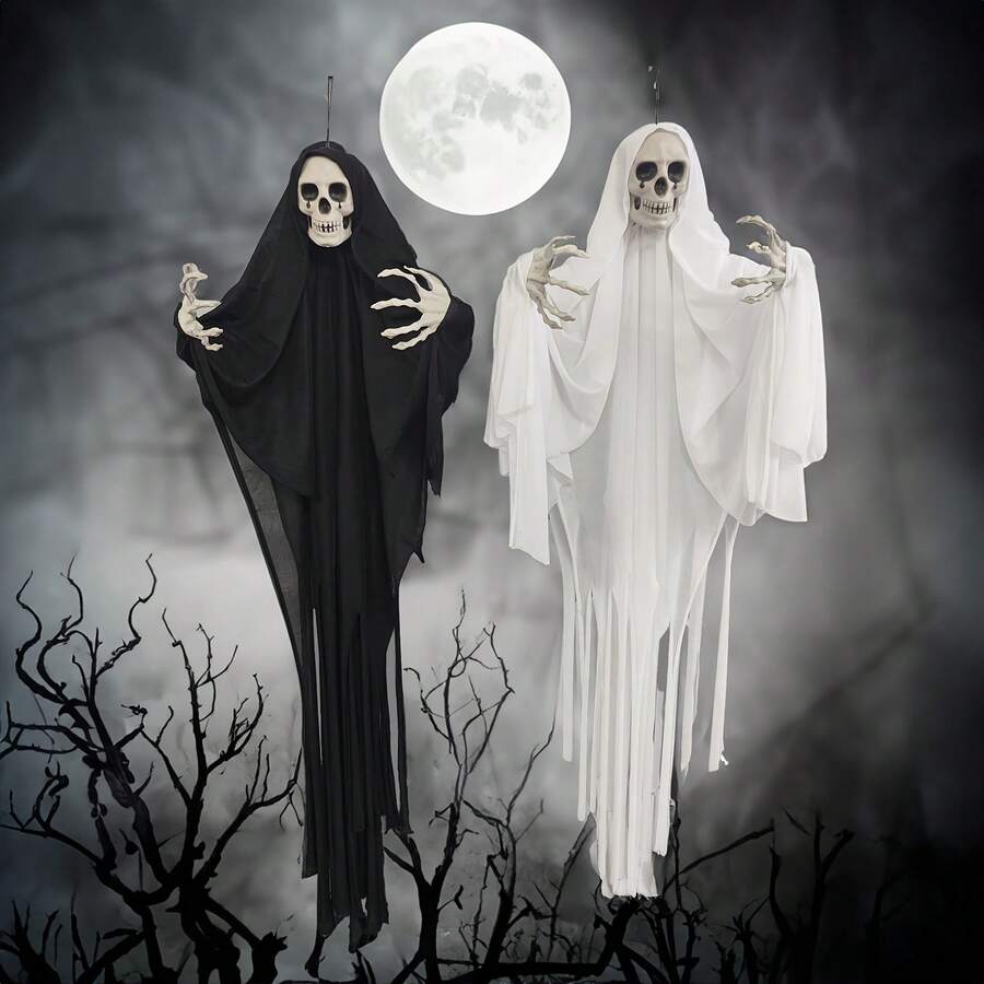 1pc Halloween Large Black And White Scary Hanging Ghost - Multicolor - View 1