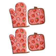 Strawberry Pattern Thickened Kitchen Cooking Microwave Oven Mitts And Heat-Resistant Pads Set, Suitable For Daily Home Kitchen Restaurant Oven, 2pcs/4pcs - View 10