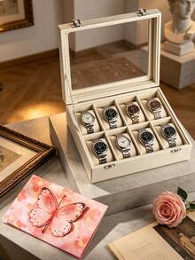 8-Slot/4-Slot Watch Box, Velvet Watch Box With Glass Lid, Unisex Watch Storage Box, Lockable Watch Storage Box, Watch Display Box, Ideal Gift, Gift For Her - one-size - View 18