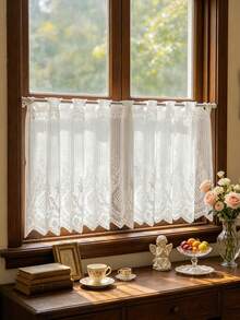 1PC European Style Lace Rod Pocket Short Curtain, White Embroidered Gauze Bay Window Small Curtain, French 3D Embroidery Half Curtain For Window, Cabinet, Partition - Multicolor - View 6
