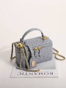 1pc Light Gray Tie-Dye Polka Dot Handheld Box Bag Zipper Small Square Bag Chain Crossbody Shoulder Bag Suitable For Shopping, Dating, Afternoon Tea - Grey - View 4
