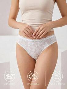 Aesletic 4pcs/Pack Women's Floral Full Lace Triangle Panties, Sexy Romantic Lingerie, Comfortable Sheer Fabric, Suitable For Spring And Summer - Multicolor - View 2