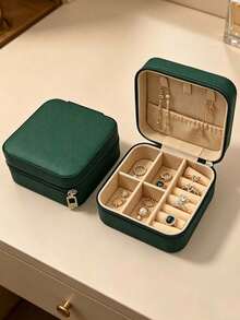 1pc Travel Jewelry Storage Box, Zipper Jewelry Box, Mini Jewelry Organizer, Necklace & Earring Storage Box With Mirror, Pink Travel Essential, Suitable For Vacation, Beach, Bathroom, Bedroom And Other Places, Women's Gift - Multicolor - View 11
