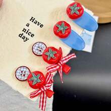 4/2pcs Set Cute Fruit ABS Plastic Red Tomato Shaped Hair Clips, Korean Minimalist Style Bangs Clips, Suitable For Daily School Wear Hair Accessories - Image For Reference Only, Subject To Actual Product - Multicolor - View 7