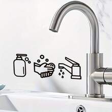 Minimalist Cartoon Hand Washing Faucet & Soap Dispenser Small Pattern Wall Stickers, Decorative Self-Adhesive Removable PVC Wall Decals For Living Room, Dining Room, Bedroom, Bathroom - Black - View 6