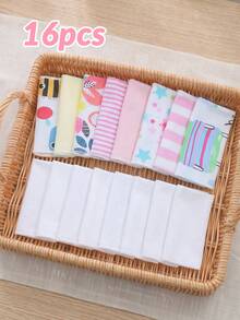 momscare 16pcs Baby Bibs, Multi-Purpose Mouth Wipes, Multiple Colors, Soft And Comfortable Fabric For Newborn Baby Girls, Face Towels - Multicolor - View 14