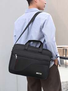 1pc Men's Business Travel Bag, Vintage Crossbody Handbag Design, Large Capacity Shoulder Bag, Zipper Closure, Adjustable Strap, Commute, Shopping, Daily Multi-Functional - Black - View 4