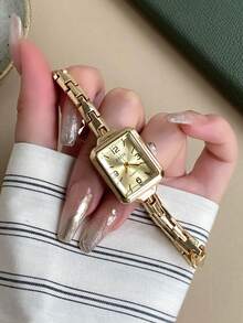 1件女款不對稱石英手錶，時尚復古精緻，適合日常搭配，生日/畢業禮物，休閒派對最佳選擇 - 金色 - 查看 3