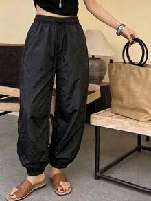 Women's Spring Autumn Outdoor Casual Loose Long Pants, Versatile Daily Sports Trousers - Black - View 7