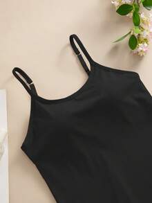3pcs/Pack Multi-Color Solid Underwear Tank Tops, Fixed Cup With Adjustable Straps, Soft Suit-Like Fabric Layering Camisole - Black - View 8