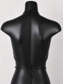 1件女款黑色龐克風倒Y型PU皮革細肩帶胸部束帶身體飾品，適合音樂節、派對、演唱會與表演 - 黑色 - 查看 4