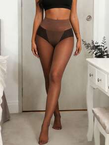 1/4 Pairs Plus Size Sheer Tights, High Waist Semi‑Sheer Pantyhose, Invisible Toe Stretch Hosiery, Black & Coffee Color Pack For Women - Multicolor - View 4